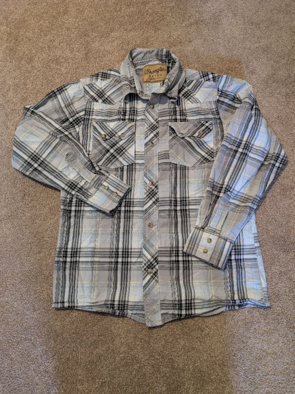 100% cotton wrangler retro Western long sleeve button down shirt sz large 10-12